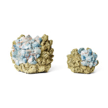 Load image into Gallery viewer, LARGE BLUE CALCITE W PYRITE RIBBON VOTIVE
