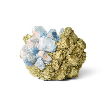 Load image into Gallery viewer, LARGE BLUE CALCITE W PYRITE RIBBON VOTIVE
